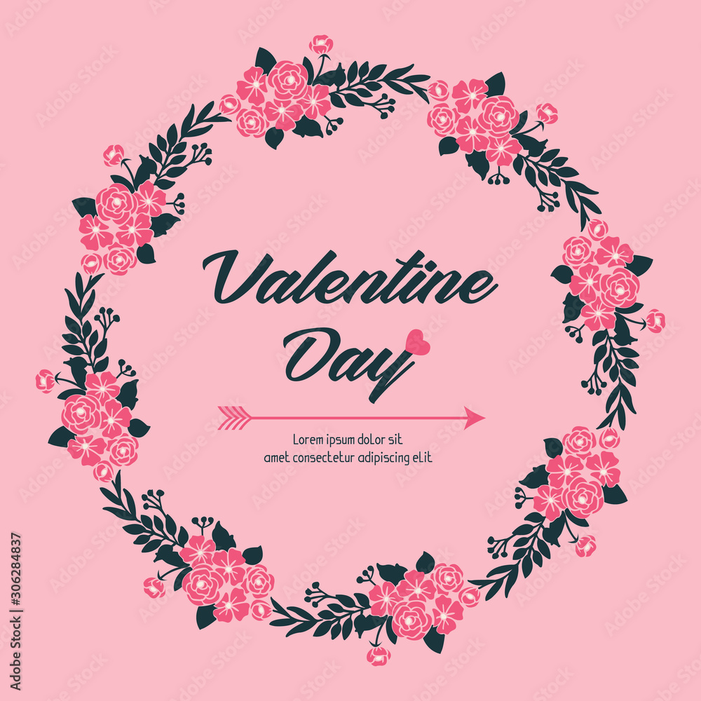 Card ornament valentine day, with nature pink wreath frame beauty. Vector