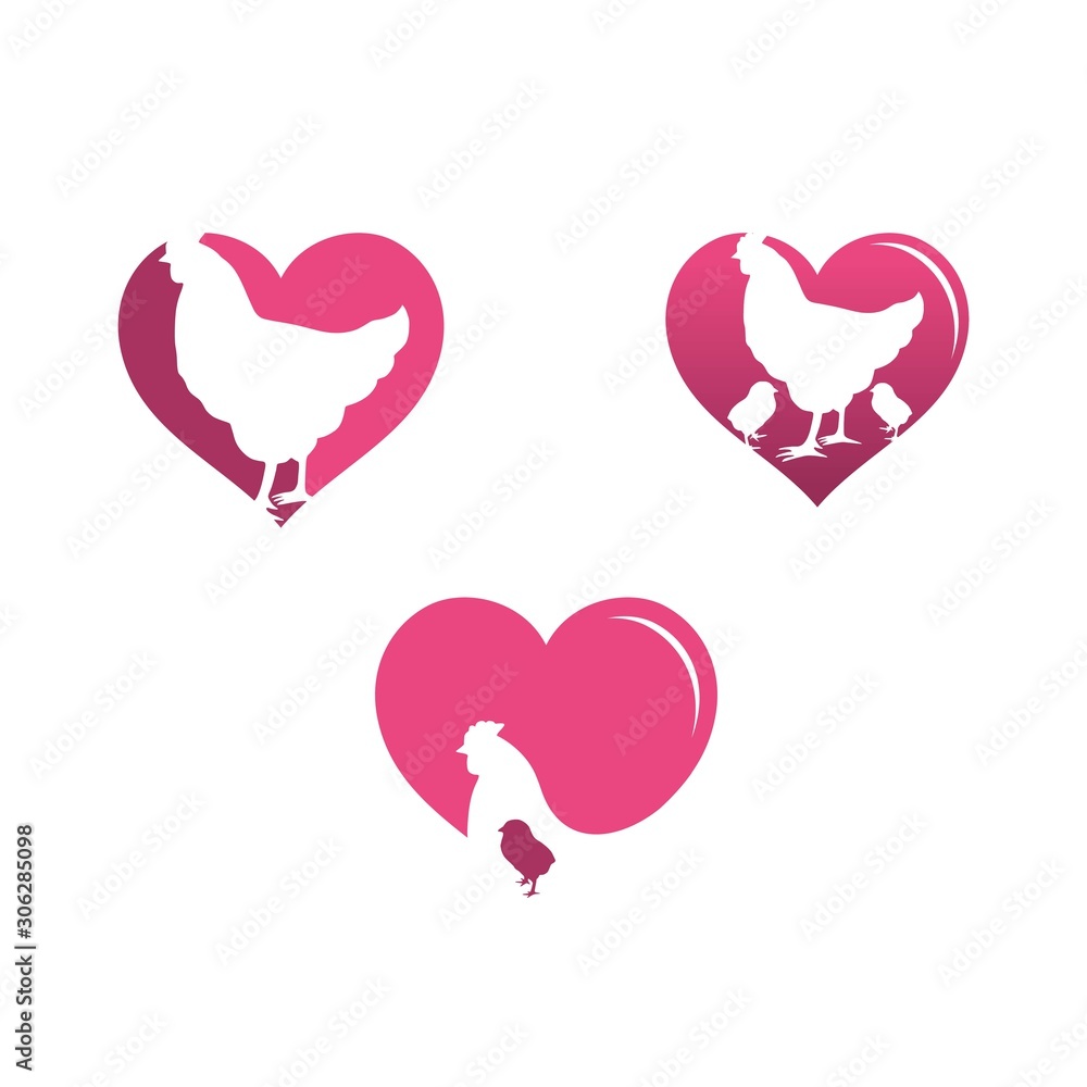 pink hearth chicken vector logo template