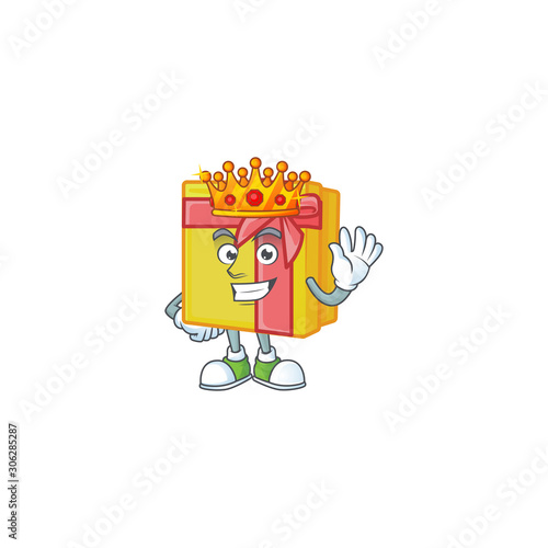 King of yellow gift box on cartoon mascot style design