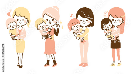 Illustration of mother raising child