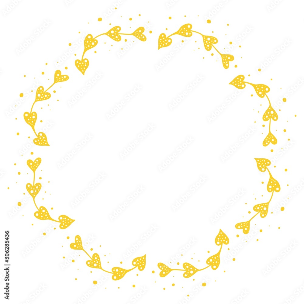 Decorative frame with yellow flowers in the shape of a heart. Polka dot plant. Design for Valentine s Day. Illustration for website design, magazine cover, scrapbooking, booklets. Space for text