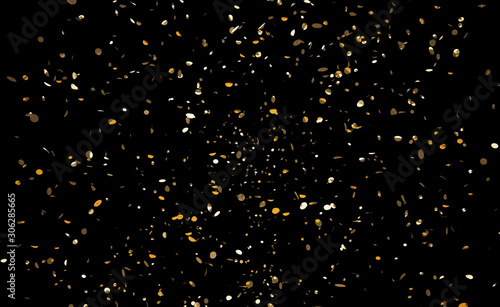 Glittering confetti on the black background. 3d illustration.