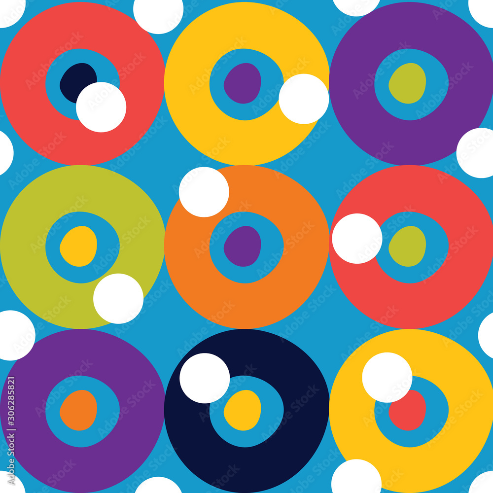 Decorative abstract polka dots in the style of the 60s.. Cheerful polka dot vector seamless pattern. Can be used in textile industry, paper, background, scrapbooking. Decorative abstract polka dots in the style of the 60s.. Cheerful polka dot vector seamless pattern. Can be used in textile industry, paper, background, scrapbooking.