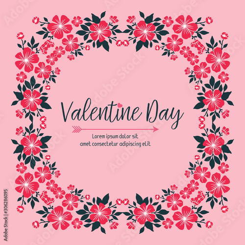 Card or poster for valentine day, with ornate wallpaper of pink flower frame. Vector