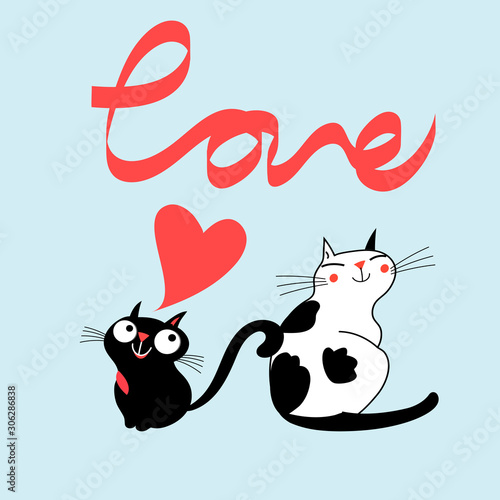 Vector cats in love and the word love