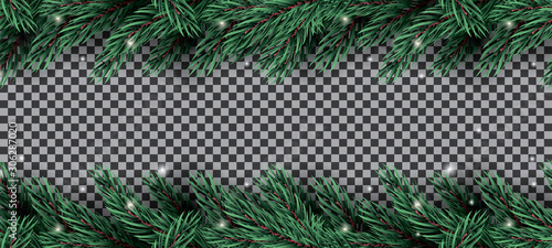 Fir Branch with Neon Lights on Transparent Background.