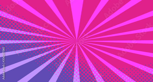Vintage colorful comic book background. Red violet blank bubbles of different shapes. Rays  radial  halftone  dotted effects. For sale banner empty Place for text 1960s. Copy space vector eps10.