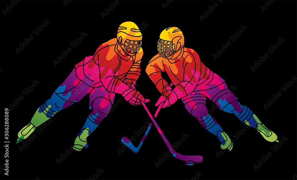 Ice Hockey players action cartoon sport graphic vector. Ice Hockey players action cartoon sport graphic vector.