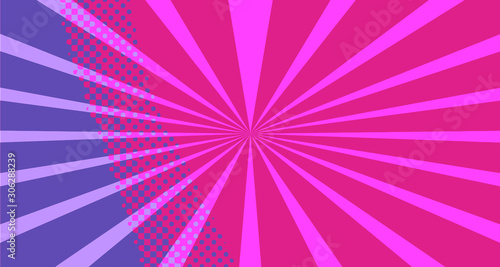 Vintage colorful comic book background. Red violet blank bubbles of different shapes. Rays  radial  halftone  dotted effects. For sale banner empty Place for text 1960s. Copy space vector eps10.