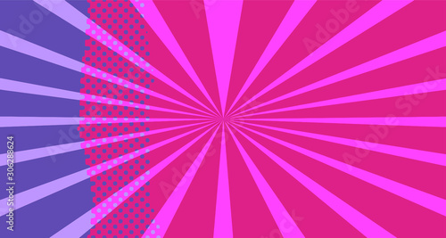 Vintage colorful comic book background. Red violet blank bubbles of different shapes. Rays  radial  halftone  dotted effects. For sale banner empty Place for text 1960s. Copy space vector eps10.