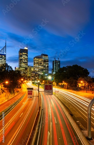 Trails of car at night at Sydney city