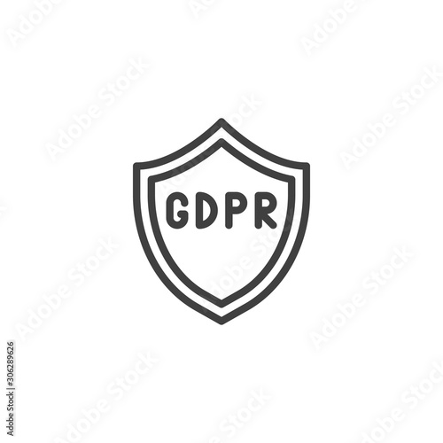 GDPR shield line icon. linear style sign for mobile concept and web design. Protection shield outline vector icon. Symbol  logo illustration. Vector graphics