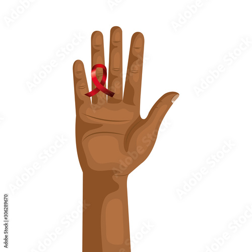hand with aids day awareness ribbon vector illustration design