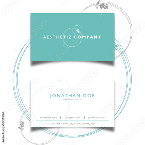 Simple Modern blue white beauty corner, spa business card design.