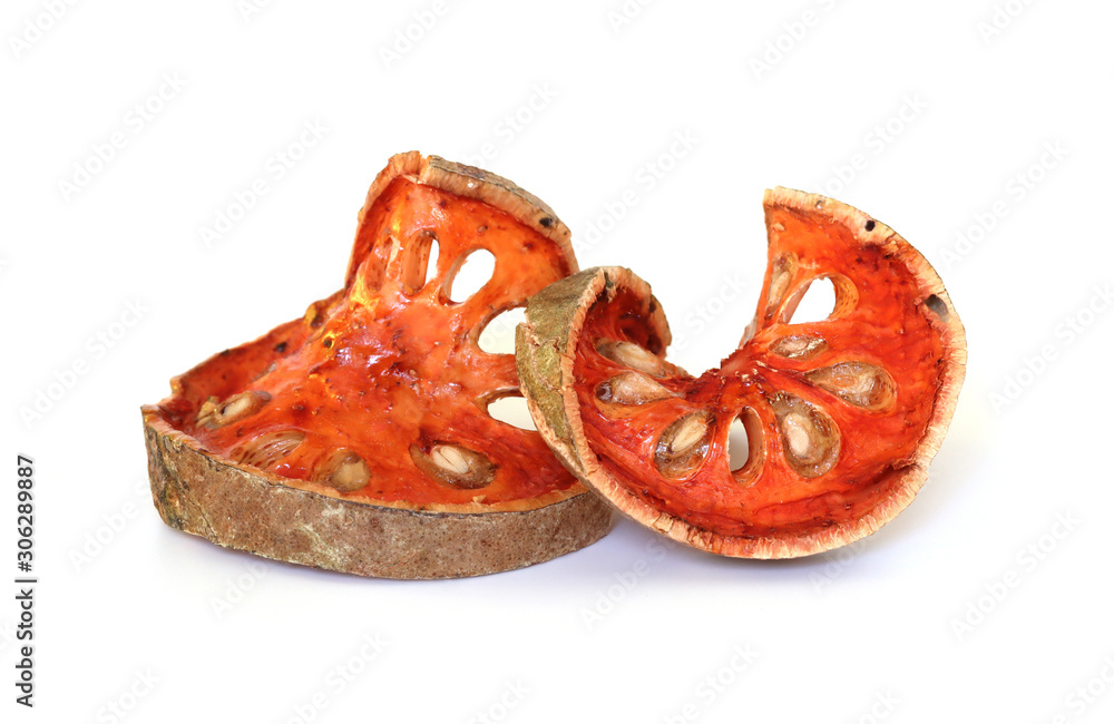 Dry bael fruit isolated on white background. Dry bael fruit isolated on white background.
