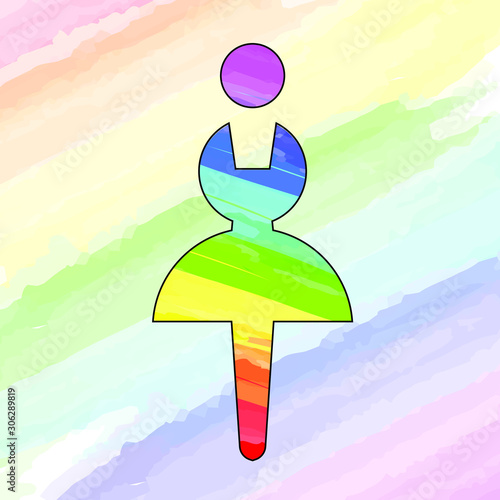 female silhouette painted with the colors of an LGBT community rainbow