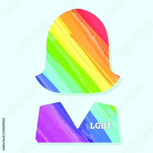 female silhouette painted with flowers of rainbow inscription LGBT on chest