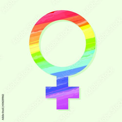 Symbol of women's gender painted with the flowers of the LGBT community rainbow