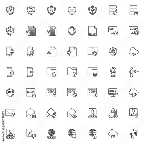 GDPR line icons set. General data protection regulation linear style symbols collection, outline signs pack. vector graphics. Set includes icons database server protection, network security, password