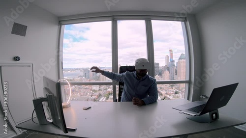 Wallpaper Mural Millennial employee in VR headset creating BTL communications and direct sales for using in various businesses to demonstrate product at contemporary exhibitions, concept of visual simulation Torontodigital.ca