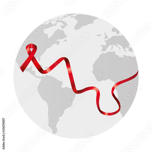aids day awareness ribbon with planet earth vector illustration design