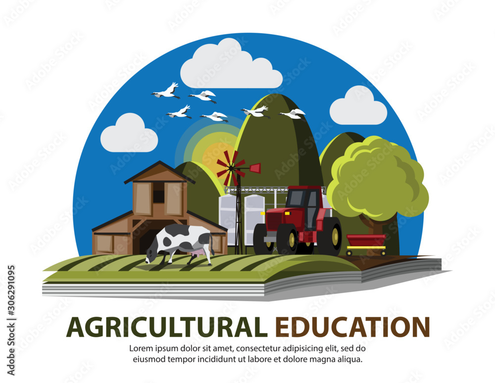 landscape with  farm And livestock concept , Vector illustration cartoon character design.