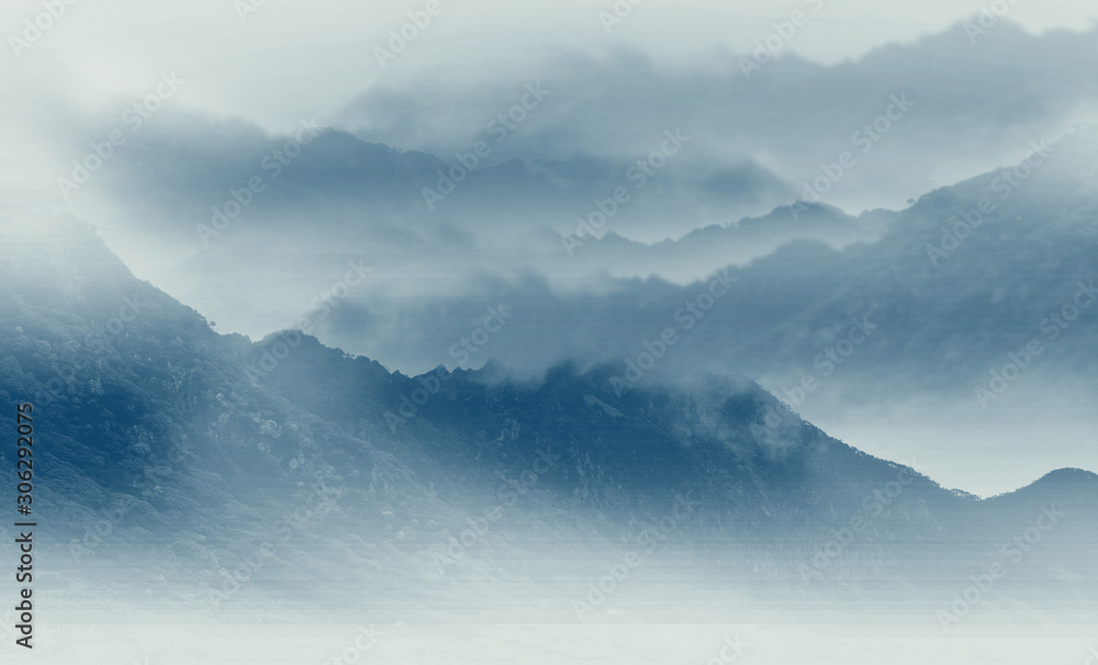 Chinese ink style mountain scenery background
