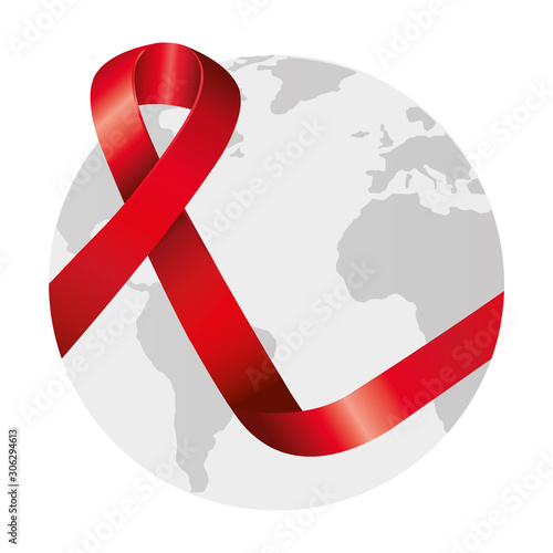 aids day awareness ribbon with planet earth vector illustration design