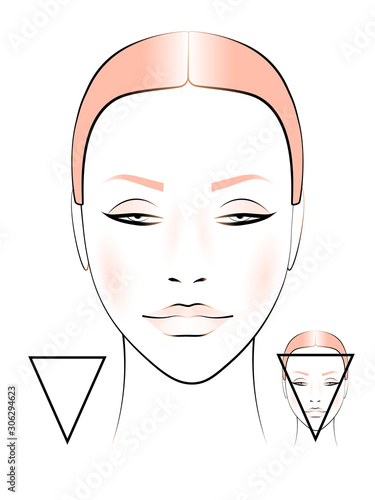 template for creating makeup with the image of a female face triangular shape