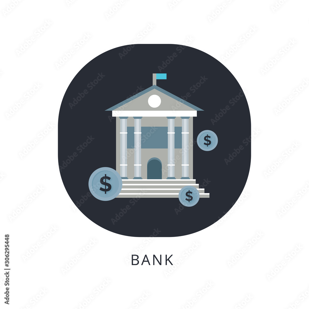 Bank building isolated on white background. Vector illustration. Flat style. Bank building isolated on white background. Vector illustration. Flat style.