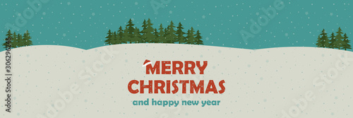 Merry Christmas and New Year on holidays background, landscape background, snow, banner design, light, stars, xmas card, Vector Illustration.