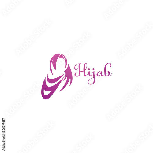 Purple silhouette hijab logo. Minimalistic female logo design template