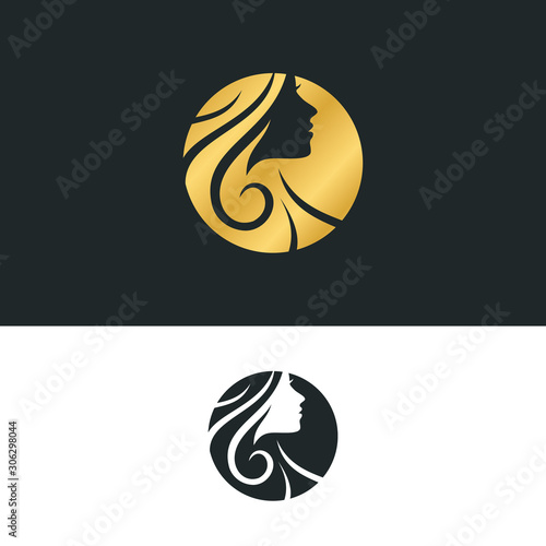 Creative Illustration Beauty Women And Hair For Salon Logo Design With Circle shape