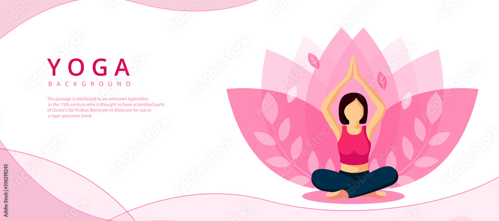 Vector image of a young woman doing yoga on a colorful abstract background.