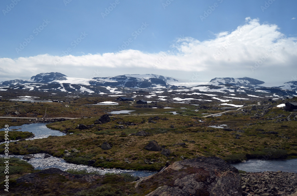 Fototapeta premium Railway travel in Norway.Views in the train. Flamsban. The Bergen - Oslo train. Norway