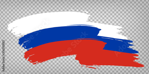 Flag of Russian Federation, brush stroke background. Waving Flag of Russia on tranparent backrgound for your web site design, logo, app, UI. EPS10.