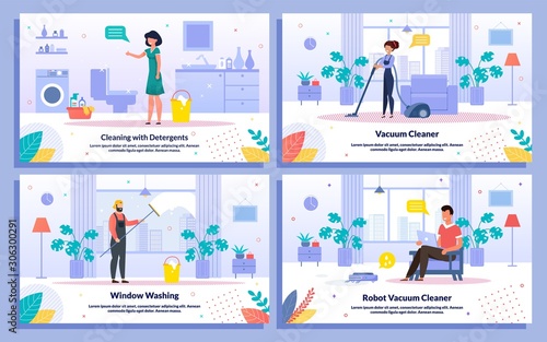 Cleaning Service Jobs Flat Vector Banners Set
