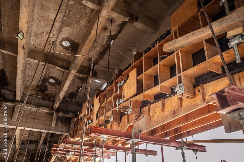 Fototapeta premium Special wooden formwork for reconstruction of bridge arches.