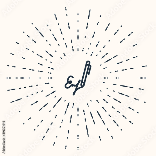 Grey Signature line icon isolated on beige background. Pen and undersign, underwrite, ratify symbol. Abstract circle random dots. Vector Illustration