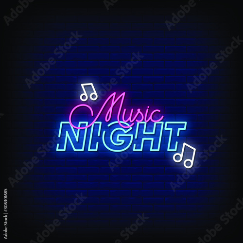 Music Night Neon Signs Style Text Vector