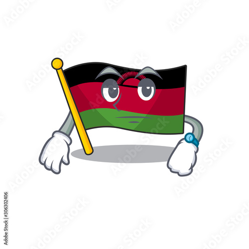 Waiting flag malawi on cartoon character mascot design