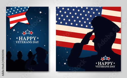 set of poster veterans day with decoration vector illustration design