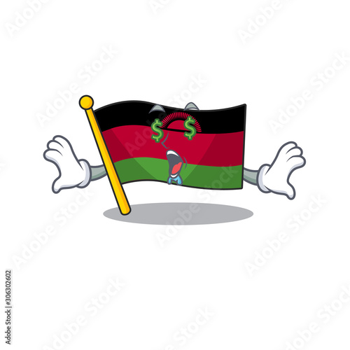 Flag malawi with Money eye cartoon character style