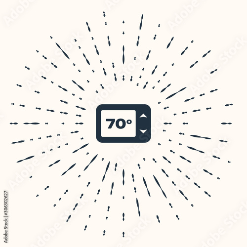 Grey Thermostat icon isolated on beige background. Temperature control. Abstract circle random dots. Vector Illustration
