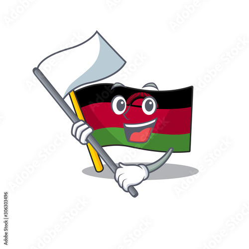 cute flag malawi with flag cartoon character style