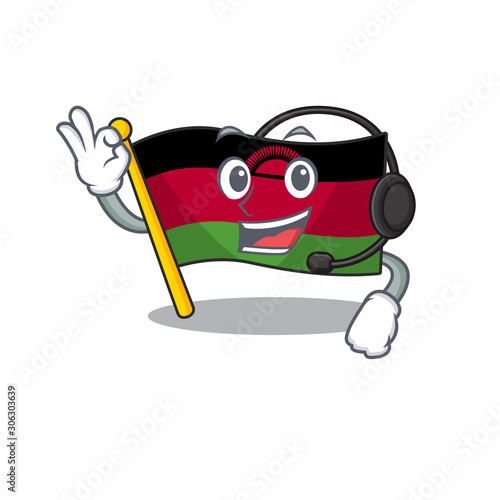 Flag malawi cute cartoon character design with headphone