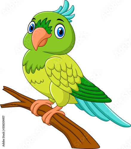 Cartoon parrot on tree branch