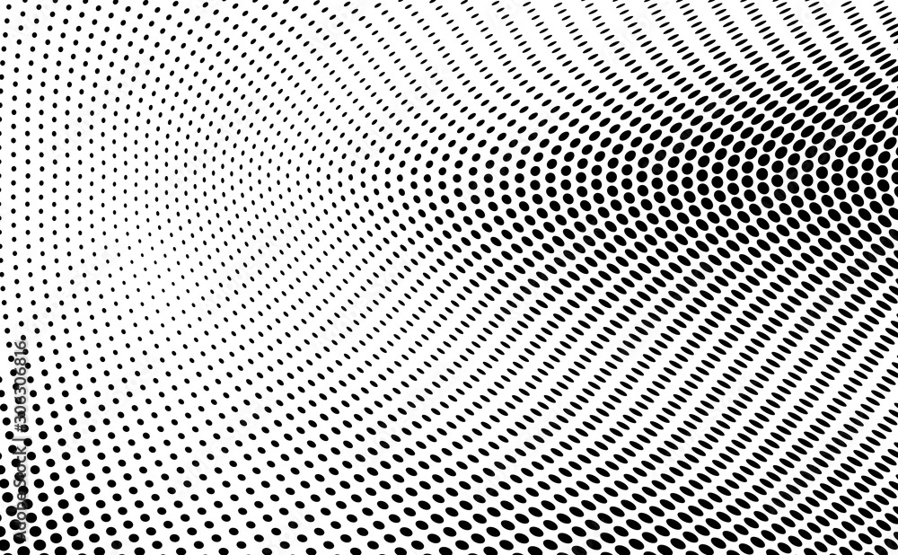 Abstract halftone texture in the form of a wave. Monochrome art background of black dots on white. Vector chaotic pattern. Template for printing and design of business cards, labels, posters Abstract halftone texture in the form of a wave. Monochrome art background of black dots on white. Vector chaotic pattern. Template for printing and design of business cards, labels, posters