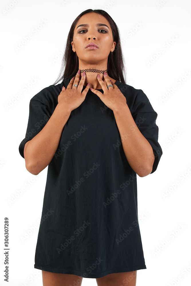Blank t-shirt mock-up - Cool streetwear fashion girl ready for your design Blank t-shirt mock-up - Cool streetwear fashion girl ready for your design