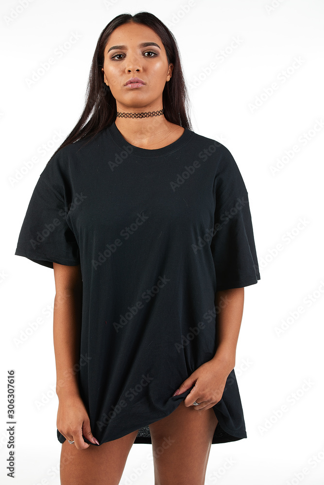 Fototapeta premium Blank t-shirt mock-up - Cool streetwear fashion girl ready for your design